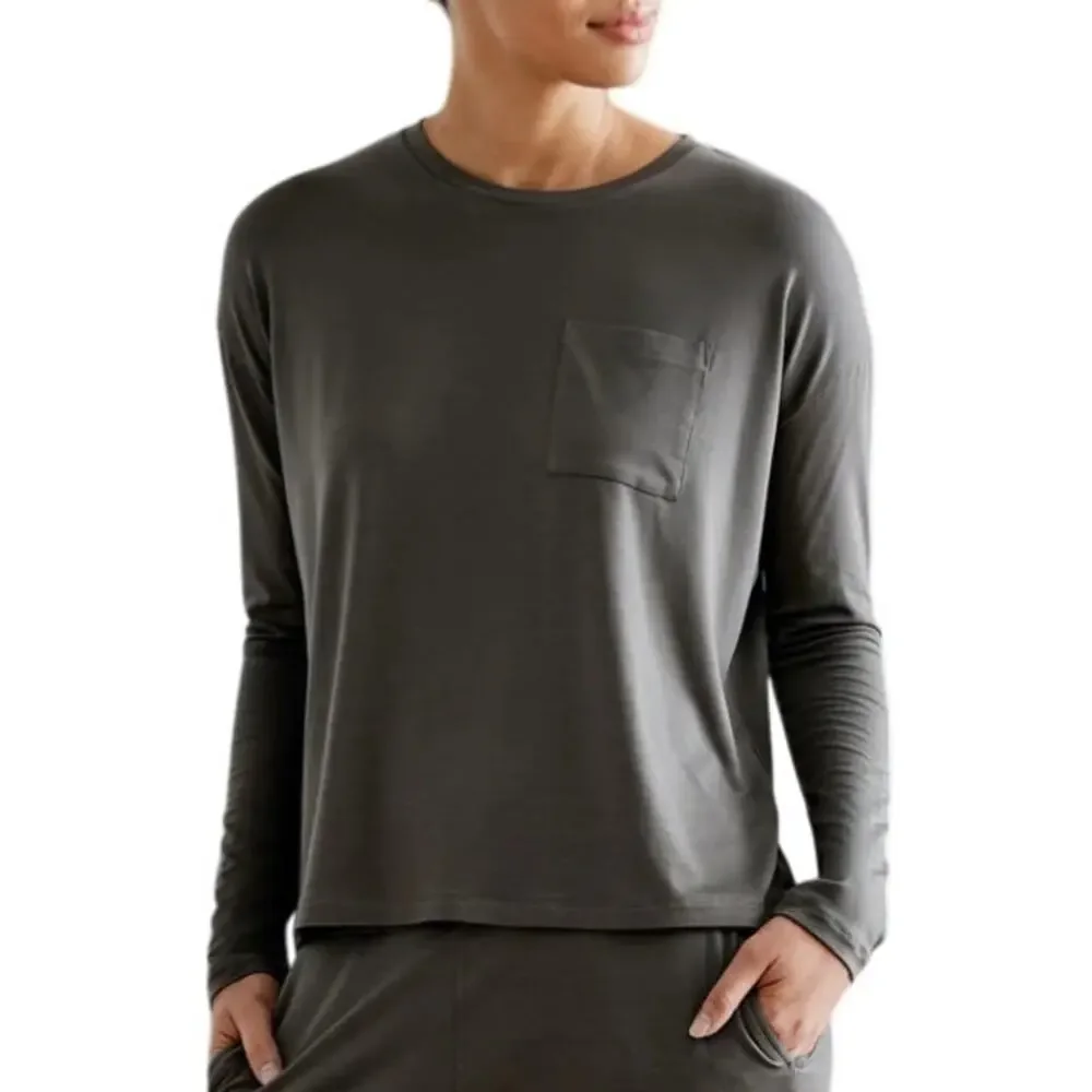 Sijo Gray Soft Stretch Long Sleeve Pajama Sleep Shirt